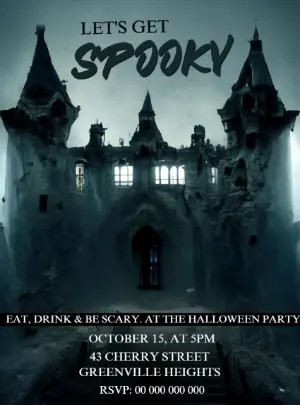 Spooky Haunted Castle Halloween Invitation - Editable Digital Template