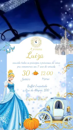 Convite Animado de Aniversário Cinderela para Editar Online