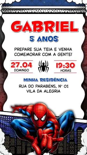 Convite de Aniversário Homem-Aranha Editável