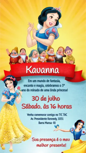 Convite Aniversário Branca de Neve para Editar Online