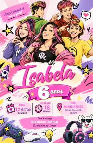 Convite Animado Aniversário Emilly Vick e os Dos Rosa Editável