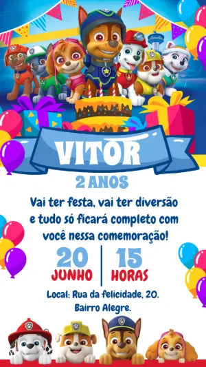 Invito di compleanno Paw Patrol – Statico – Bella Liz Convites
