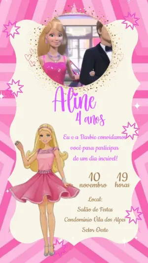 Convite Animado Aniversário Barbie para Editar Online