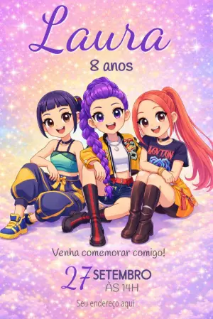 Invitation d'anniversaire KPop Demon Hunters – Statique – MR Produções