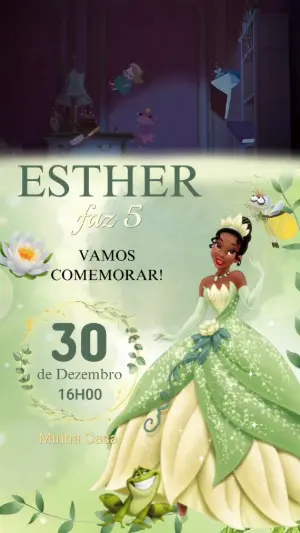 Convite Animado Aniversário Princesa Tiana para Editar Online