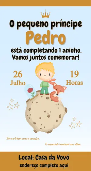Convite de Aniversário O Pequeno Príncipe Editável