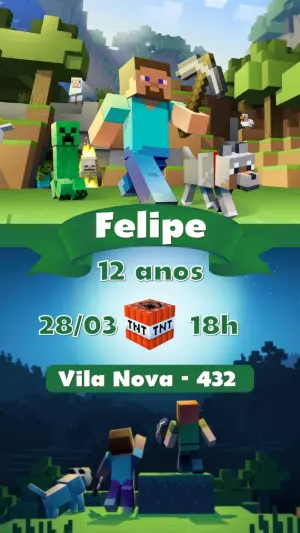 Convite Digital Aniversário Minecraft para Editar Online