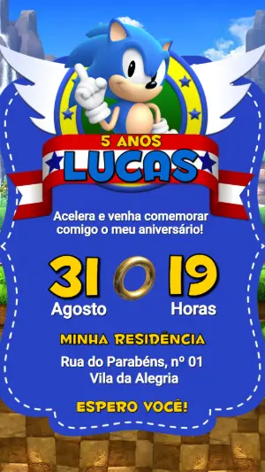 Convite de Aniversário Sonic: Modelo Digital para Editar