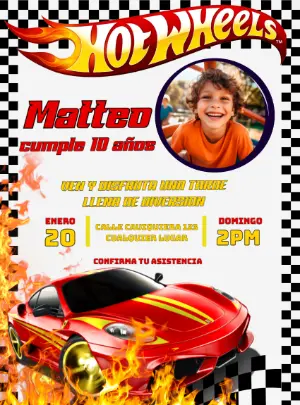 Invitación de Cumpleaños de Hotwheels para Editar
