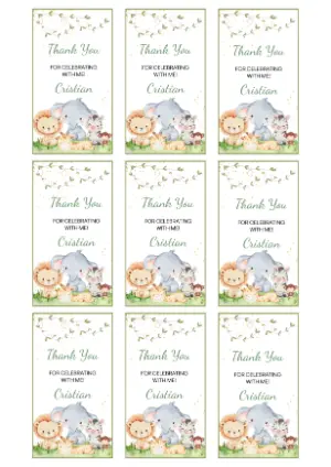 Cute Safari Animals Thank You Tag Editable Template