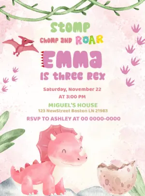 Girl's Dinosaur Birthday Invitation to Edit Online