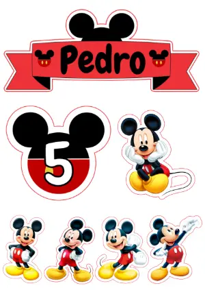 Topo de Bolo Mickey Mouse para Aniversário: Kit para Editar