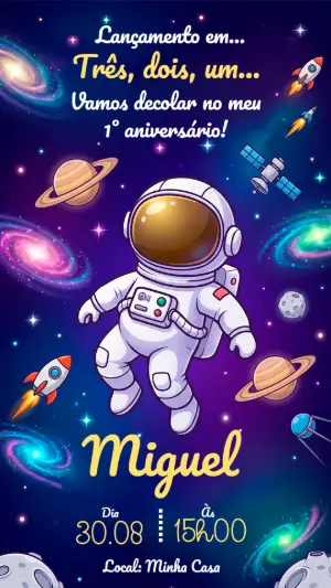 Convite de Aniversário Astronauta para Editar Online
