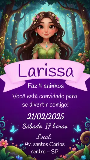 Convite Aniversário Fada da Floresta Encantada Editável