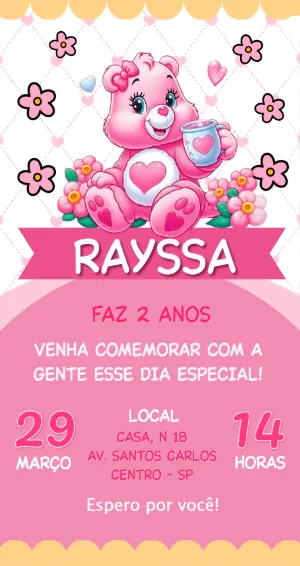 Convite de Aniversário Ursinhos Carinhosos Rosa para Editar
