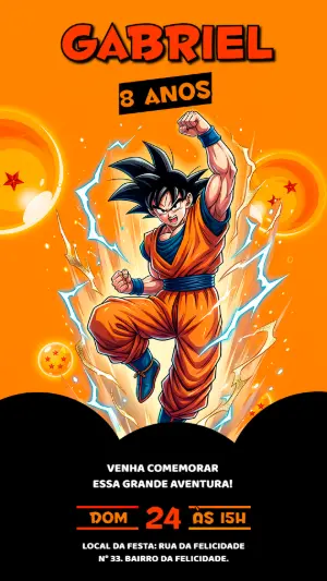 Convite de Aniversário Dragon Ball Z Goku Editável