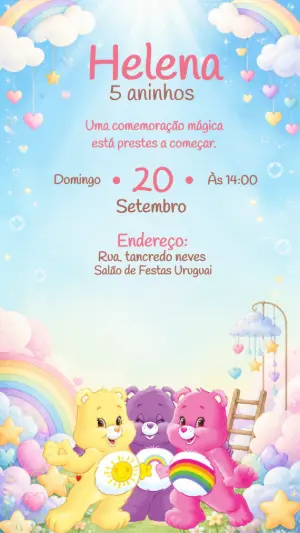 Convite Aniversário Ursinhos Carinhosos Modelo Editável