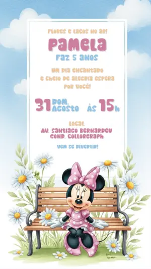 Convite Aniversário Minnie Mouse Jardim Encantado para Editar