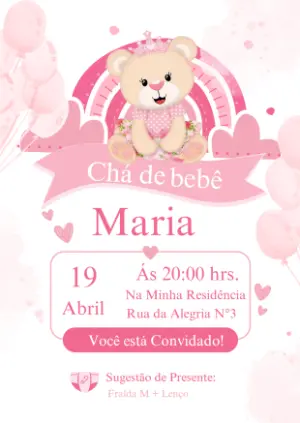 Convite Chá de Bebê Ursinha Princesa Rosa para Editar Online
