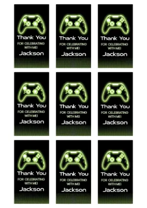 Editable Gamer Party Thank You Tags with Neon Controller