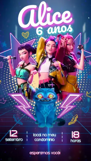 Convite Aniversário K-pop Girl Group para Editar Online