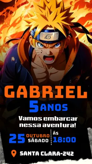 Convite de Aniversário Naruto com Fogo Modelo Editável