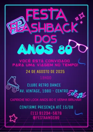Convite Aniversário Anos 80 Retrô para Editar Online