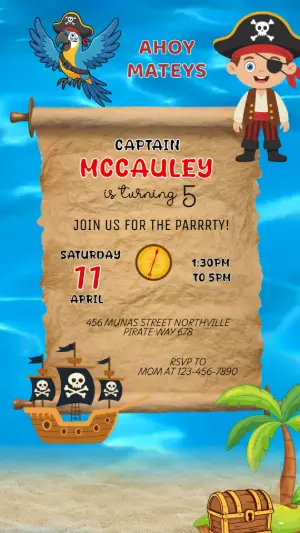 Animated Mickey Pirate Birthday Video Invitation Template
