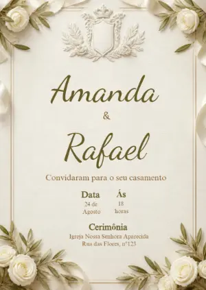 Convite de Casamento Clássico Floral com Brasão para Editar