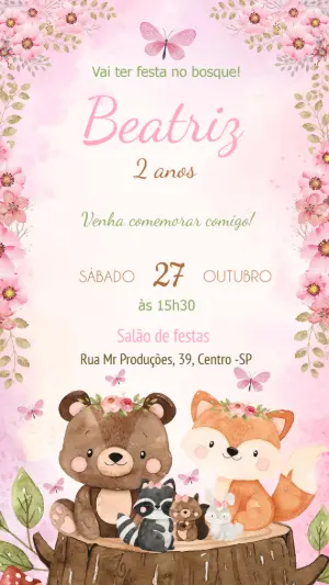 Convite Aniversário Bosque Encantado com Animais para Editar