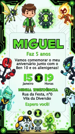 Convite de Aniversário Ben 10 Chibi Editável