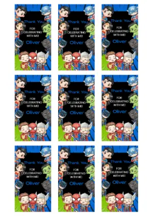 Cute Avengers Party Favor Tags - Editable Template