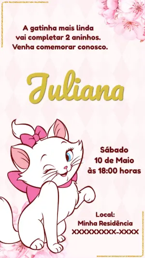 Convite de Aniversário Gata Marie para Editar Online