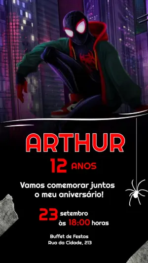 Convite Aniversário Miles Morales Homem Aranha para Editar