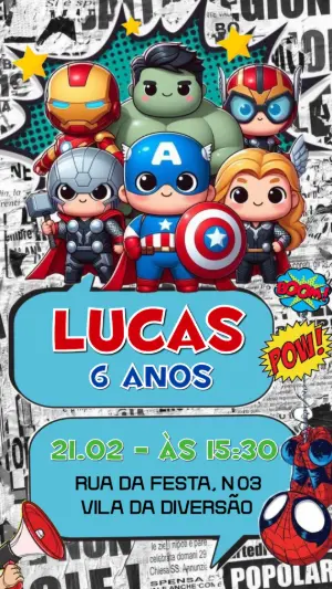 Convite de Aniversário Vingadores Baby Fofo para Editar