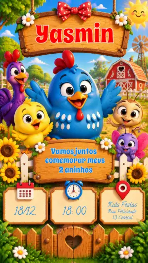 Convite de Aniversário Galinha Pintadinha para Editar Online