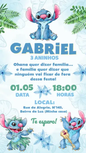 Convite de Aniversário Stitch Tropical para Editar e Enviar