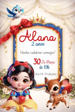 Convite de Aniversário Branca de Neve Cute Editável