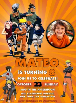 Editable Naruto Birthday Invitation with Photo Template