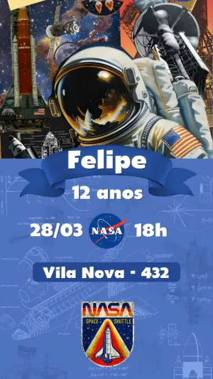 Convite de Aniversário Espacial NASA Astronauta Editável