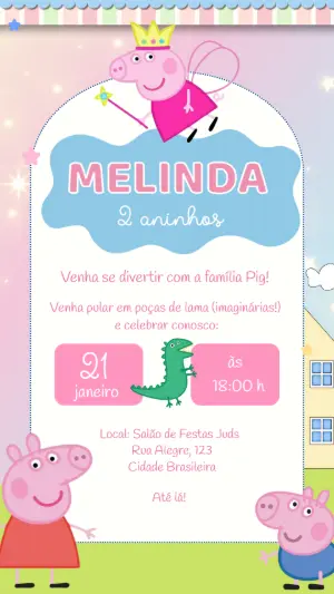 Convite Digital Aniversário Infantil Peppa Pig Editável