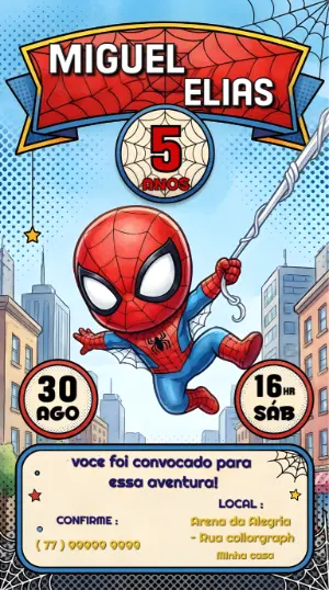 Convite Aniversário Homem-Aranha Infantil Editável