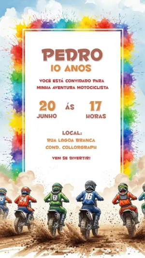 Convite de Aniversário Motocross Radical para Editar Online