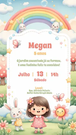 Convite Aniversário Jardim Encantado com Fada para Editar