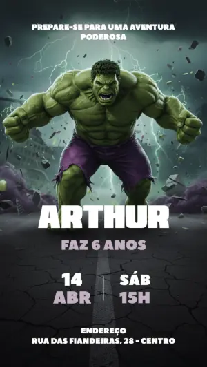 Convite Aniversário Hulk para Editar Online