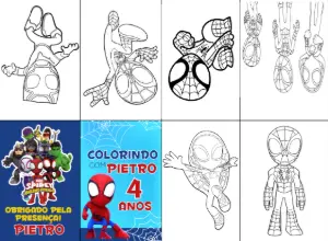 Lembrancinha Spidey Friends: Mini Livro de Colorir Editável