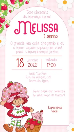 Convite Aniversário Moranguinho Clássico para Editar Online