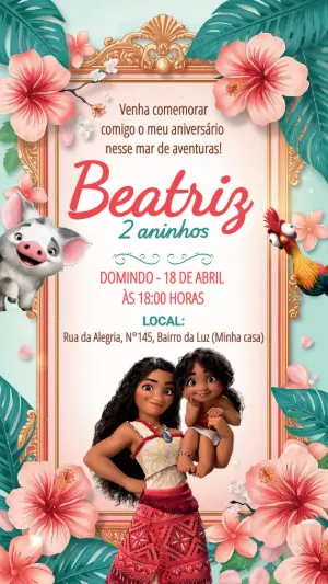 Convite de Aniversário Moana Baby Tropical Modelo Editável