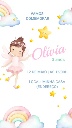 Convite Animado Aniversário Fadinha para Editar Online