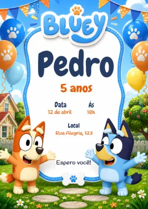 Invito di compleanno Bluey – Statico – KC Design